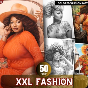 XXL Black Fashion Coloring Pages for Adults and for Kids  for Relax and Stress Relief, Grayscale Coloring Book, Printable PDF