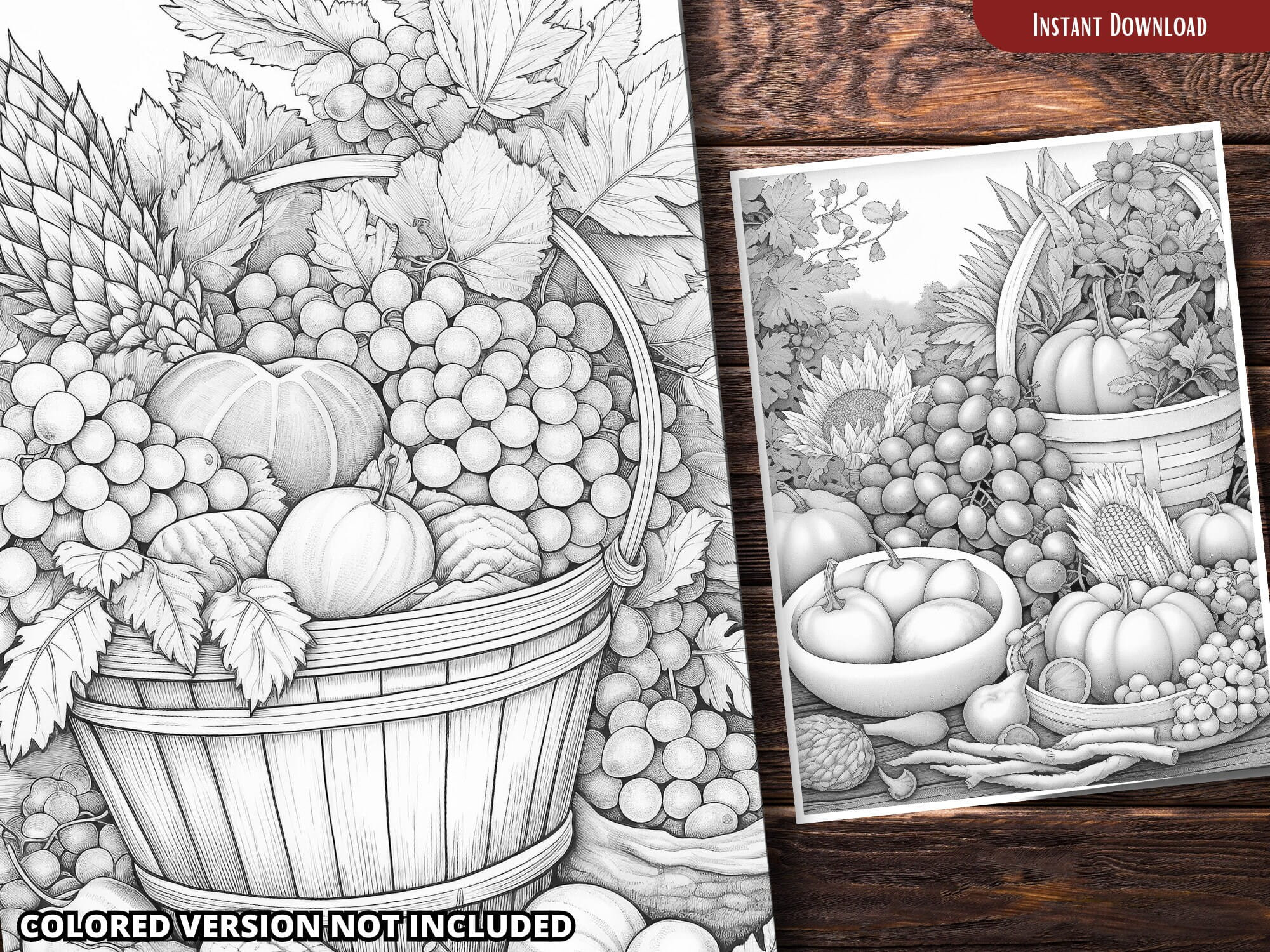 Autumn Harvest Grayscale Coloring Pages Adults Kids printable PDF Autumn Harvest Grayscale Coloring Pages Adults Kids printable PDF
