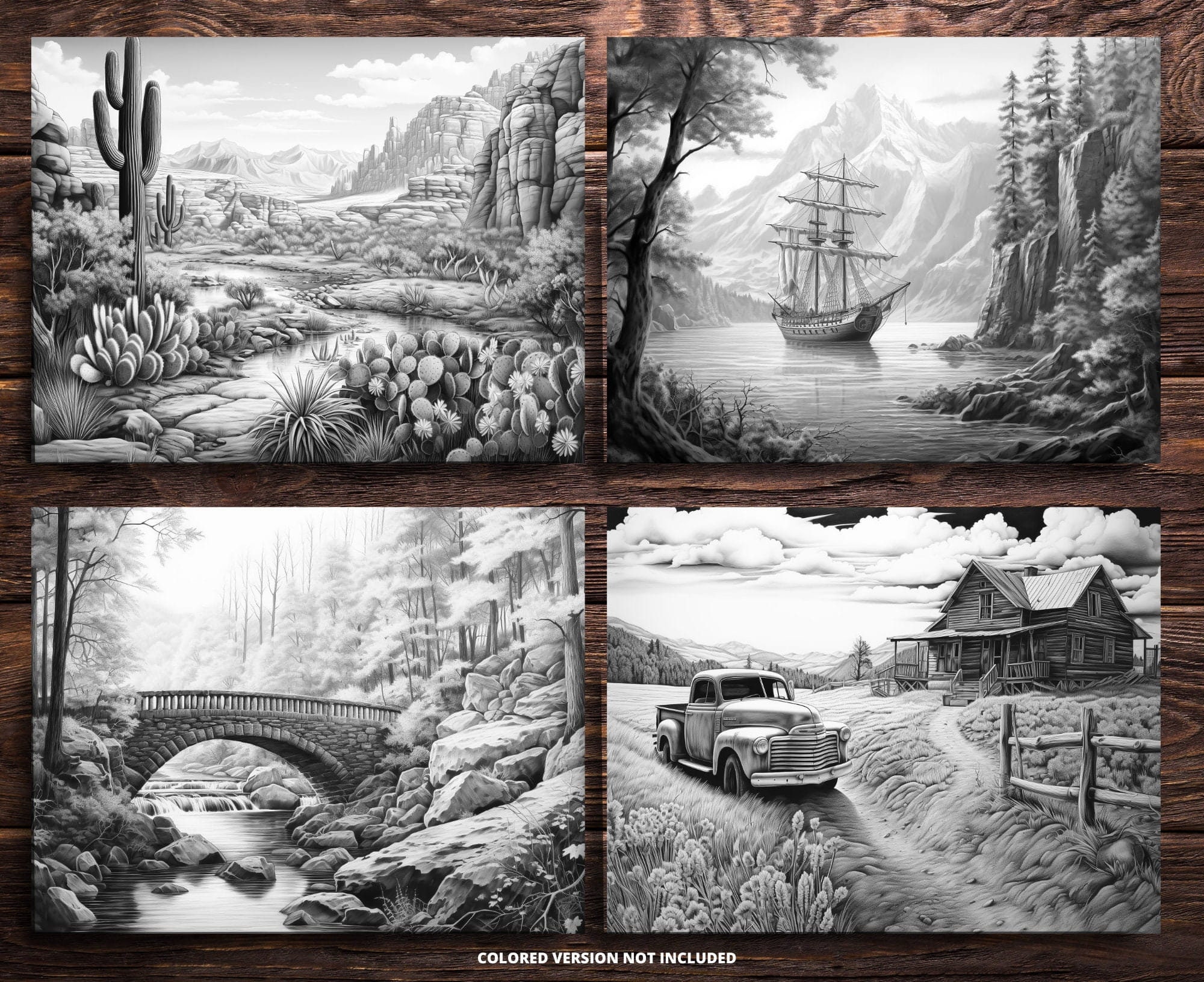 Landscape Coloring Pages for Adults and for Kids for Relax and Stress ...