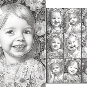 Filles printanières à colorier pour adultes et pour enfants à colorier en niveaux de gris, PDF imprimable