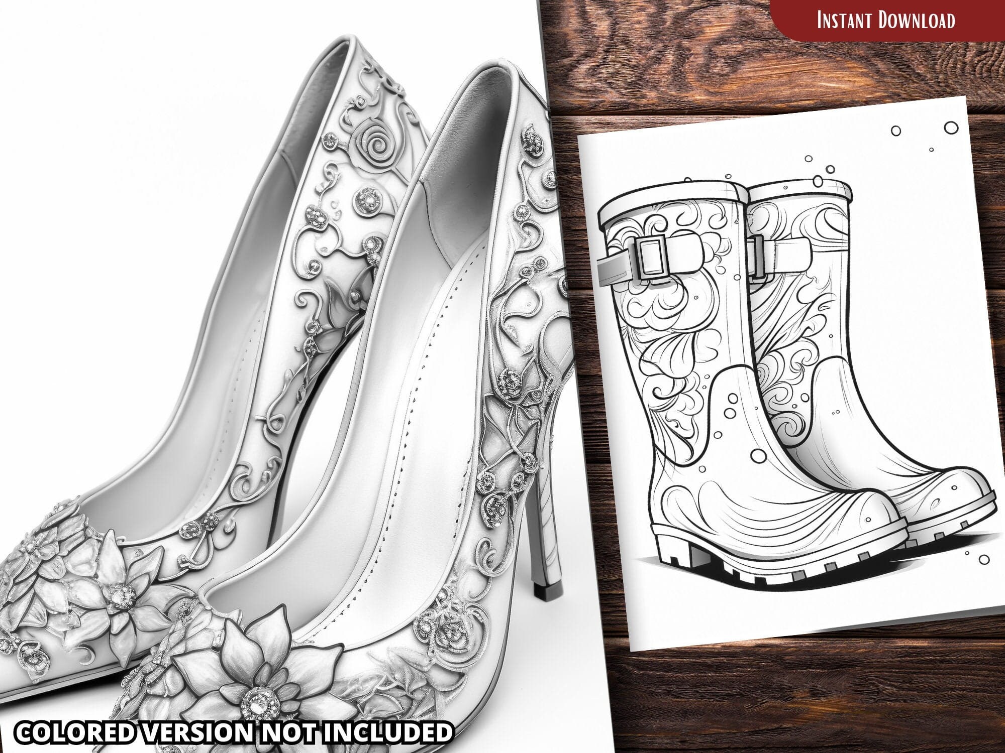 Shoes Coloring Pages for Adults and for Kids for Relax and Stress ...