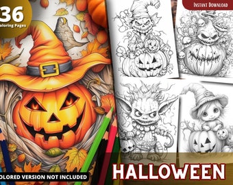 Halloween Grayscale Coloring Book, Relaxing Stress Relief (Printable PDF)