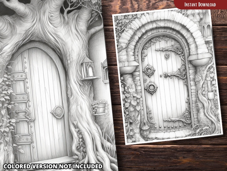 Fairy Doors Coloring Pages for Adults and for Kids for Relax and Stress