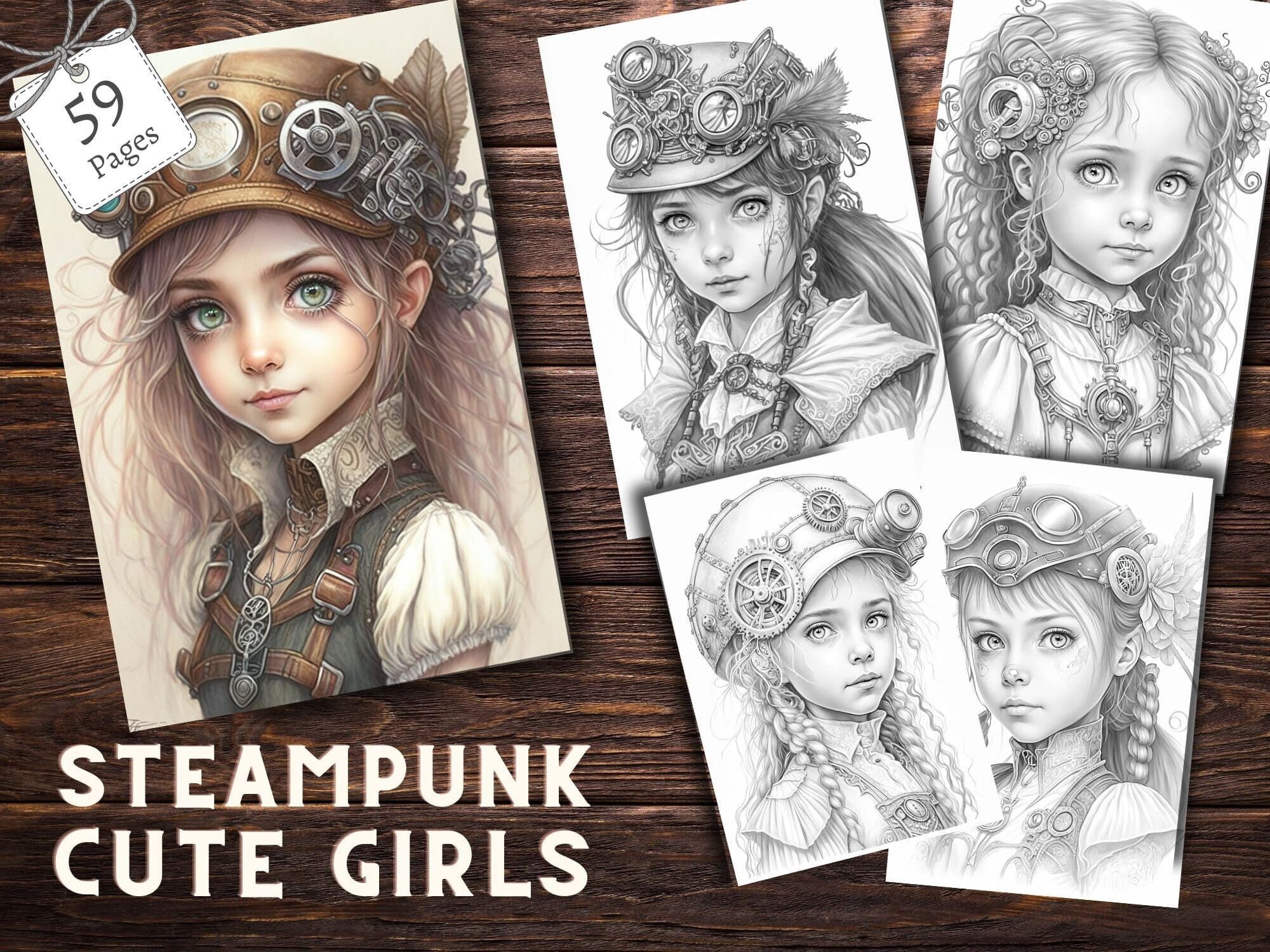 Steampunk Girls Portraits Coloring Pages for Adults and for Kids for ...