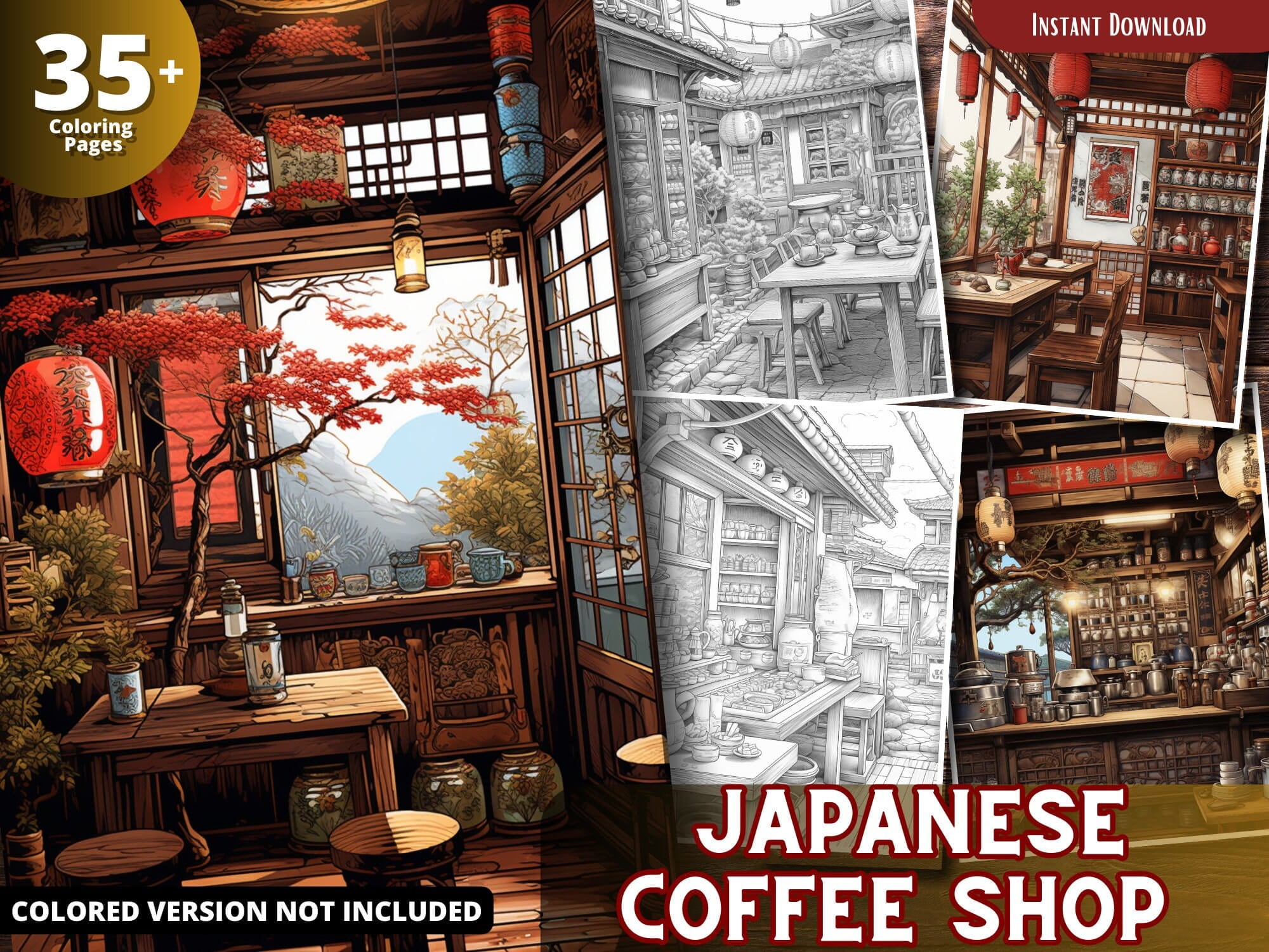 Japanese Coffee Shop Coloring Pages for Adults and for Kids Coloring ...