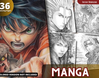 Manga Grayscale Coloring Book for Adults and Kids (Printable PDF)
