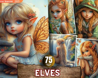 Elves and Fairy Coloring Pages for Adults and for Kids for Relax and Stress Relief, Grayscale Coloring Book, Printable PDF