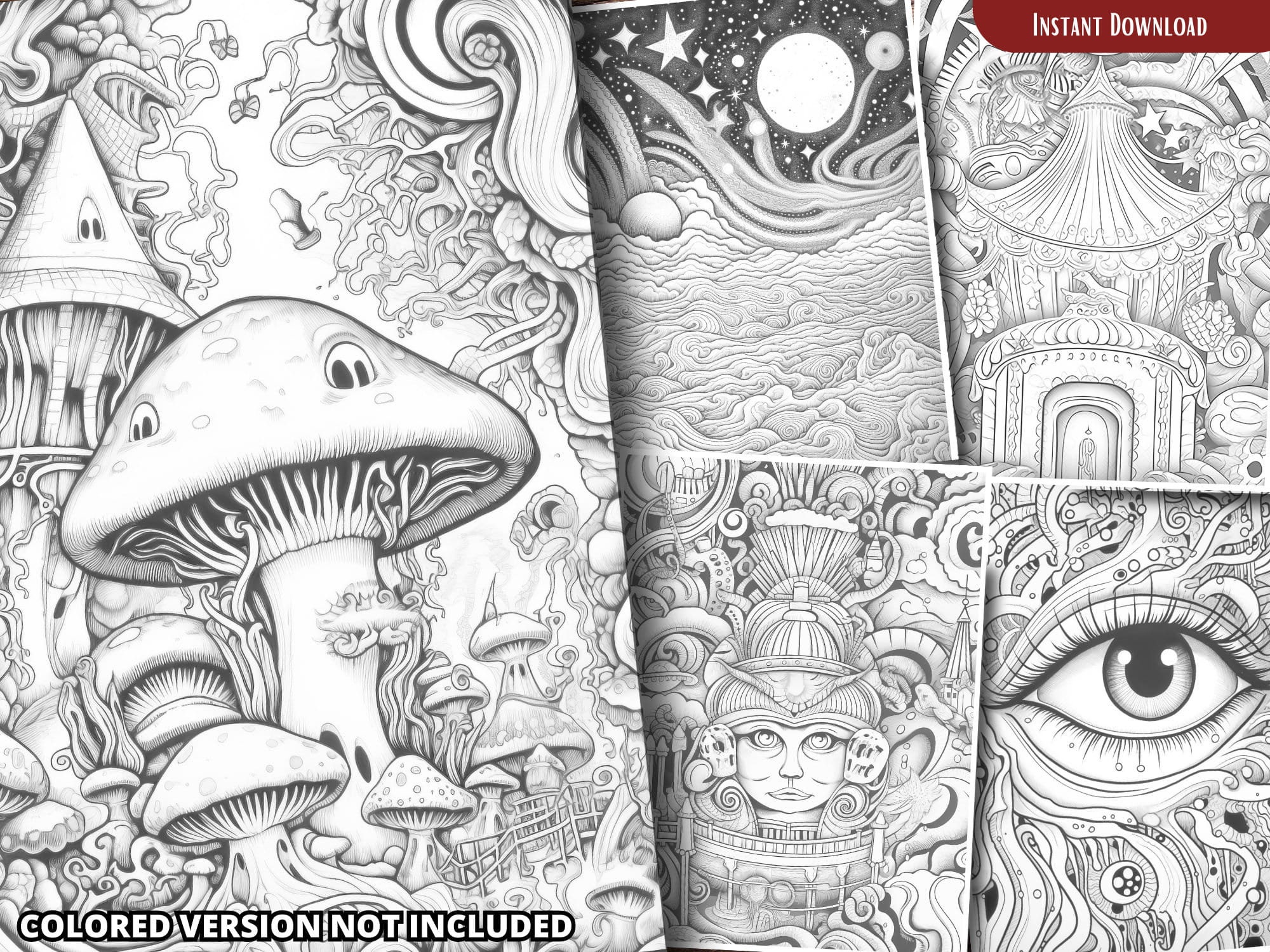 Psychadelic Shape Coloring Pages for Adults and for Kids for Relax and ...
