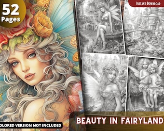 Fairy Grayscale Coloring Book, Beauty in Fairyland (Printable PDF)