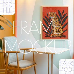 Mockup for Art A4 Vertical Frame Photoshop Template Realistic Digital Interior Scene PSD Wood Frame High-Quality Art Print Showcase Design