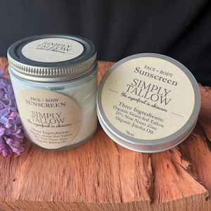 TALLOW MINERAL SUNSCREEN….Three Ingredients/ Spf 40 Grass Fed/ 25% Non Nano Zinc/ All Natural/ All Ages/  Sensitive Skin/ Moisturising