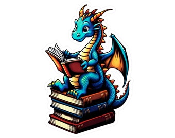 Dragon Sticker, Reading Sticker - Dragon Reading a Book Sticker, Book Worm, Bookish, Fantasy, Dragon Art, Waterproof, Decal, Laptop, Kindle