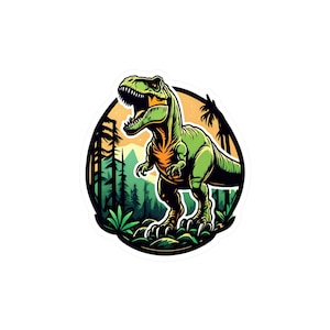Dinosaur Sticker, T Rex Sticker, Tyrannosaurus Rex Sticker - T-Rex in Jungle, Dino Sticker, Waterproof, Vinyl Decal, Laptop, Helmet, Phone