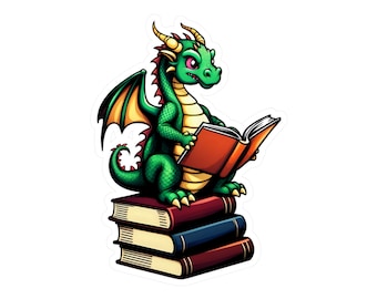 Dragon Sticker, Reading Sticker - Dragon Reading a Book Sticker, Book Worm, Bookish, Fantasy Art, Waterproof, Vinyl Decal, Laptop, Kindle