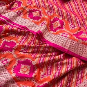 Pure Katan silk saree with zari weaving and Meena jaal pattern