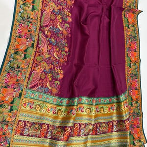 Royal Kashmiri Heritage: Kani Silk saree with integrated zari weaving all over, crafted on pure, soft fabric for ultimate comfort.