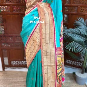Banaras kathan sarees With muniya woven border with Radhe and Krishna digital print Kalamkari rich pallu and brocade blouse