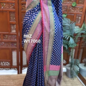 Banaras kathan With weaving all over saree With contrast zari weaving dual border With rich zari weaving pallu with blouse