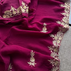 Pure soft organza silk with Resham Kasab pearl and cutdana work
