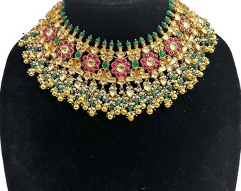 Vergulde hoge kwaliteit Pachi kundan ketting set / kundan sieraden / bruidssieraden / ketting / Pachi sieraden / Indiase sieraden