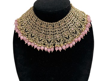 Antique gold high quality Polki necklace set/ Indian jewellery/ wedding jewelry/ Bollywood jewelry/ bridal jewelry