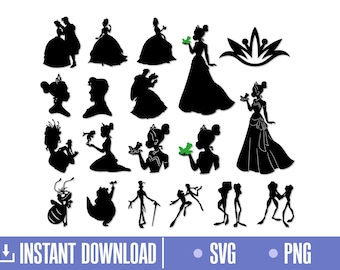 Princess Silhouette Svg, Princess and the Frog Svg, Cut files for Cricut Svg, Png, instant download, COD107