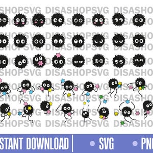 Puede incluir: Un conjunto de 24 ilustraciones digitales en blanco y negro de una criatura redonda y esponjosa con ojos grandes y diferentes expresiones. Algunas de las ilustraciones muestran a la criatura sosteniendo una estrella.