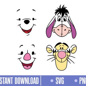 Pooh Face Svg, Characters Face SVG, Hunny Svg, Cut files for Cricut Svg, png, instant download, COD101