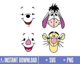 Pooh Face Svg, Characters Face SVG, Hunny Svg, Cut files for Cricut Svg, png, instant download, COD101