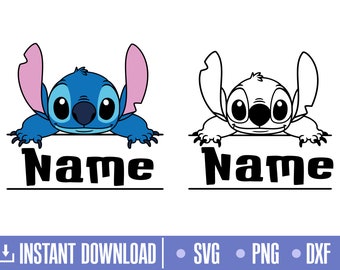 May include: A blue and pink cartoon character with large eyes and a wide smile is peeking over a sign that says "Name". The character is outlined in black.