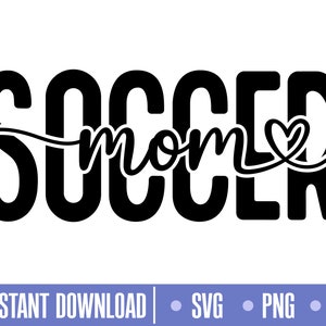 Puede incluir: Diseño gráfico en blanco y negro con el texto "Soccer Mom" y un símbolo de corazón.