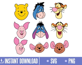 Pooh and Friends Svg, Characters Head SVG, Heads Svg, Cut files for Cricut Svg, png, instant download, COD102