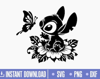 Stitch SVG, Ohana SVG, Stitch floraler Schmetterling SVG, Schnittdateien für Cricut SVG, png, direkter Download, COD063