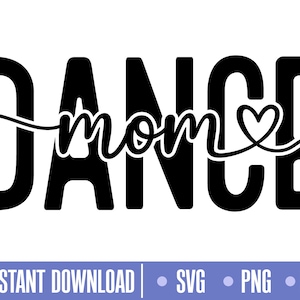 Puede incluir: Diseño gráfico en blanco y negro con el texto "Dance mom" y un corazón.