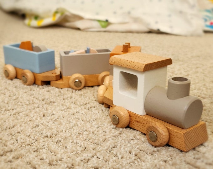 Wooden Toy Train Handcrafted Educational Toys Developmental Montessori Toy Handmade Eco-Friendly, Developmental and Educational Toy for Kids