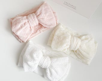 Soft Bow Headband | Top Knot Headband | Bow Headband | Baby Girl Headband | Baby Photo | Baby Girl Gift | Baptism ChristeningHeadband