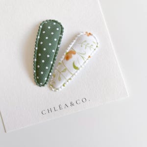 Set of 2 Fabric Hair Clip Daisy Green | Baby Hair Clip | Hair Bow | Baby Girl Gift | Flower Hair Clip | Fringe | Cute Hair Clip | Snap Clip