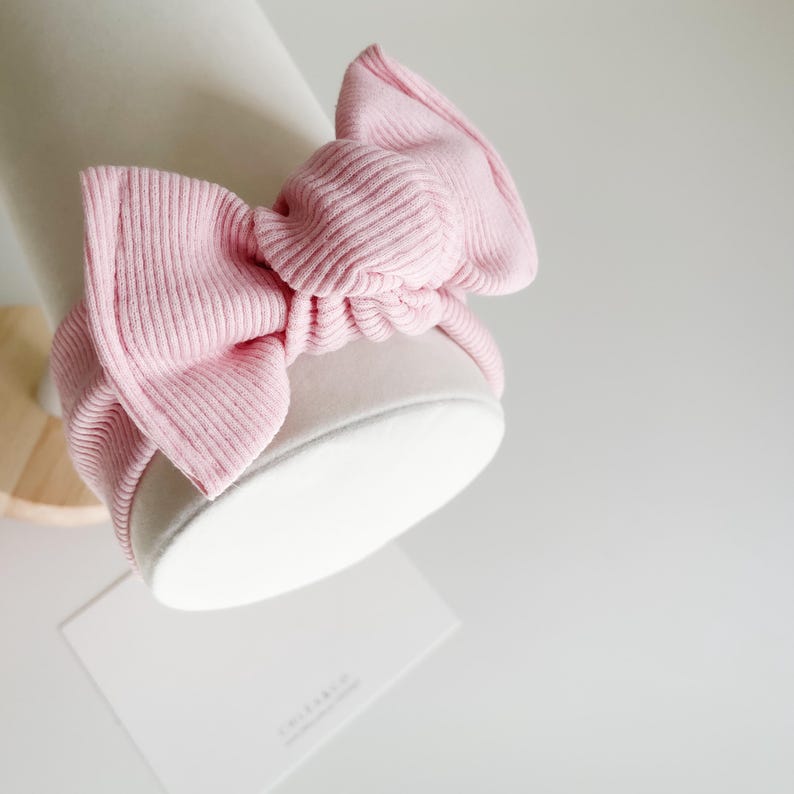 Iola Bow Newborn Headband | Tiny Baby Top Knot Headband | Soft Bow Headband |Baby Girl Headband | Cute Bow | Baby Girl Gift Soft Pink