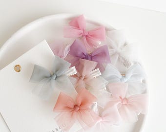Petite Ballerina Tulle Bow Clip  | Tulle Hair Clip | Boutique Hair Clip | Fringe Clip | Baptism Christening Baby Hair Clip | Baby Photo Hair
