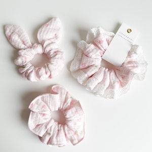 Mom & Toddler Scrunchies Sweet Pea Pink | Bunny Ear Scrunchies | Knot Bow Scrunchy | Mini Scrunchy | Trim Lace Scrunchies | Vintage Scrunchy