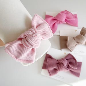 Iola Bow Newborn Headband | Tiny Baby Top Knot Headband | Soft Bow Headband |Baby Girl Headband | Cute Bow | Baby Girl Gift image 1