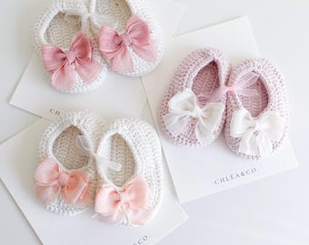 Ballerina Bow Crochet Baby Shoes | Baby Girl First Shoes | Baby Shower Gift | Welcome Baby Girl | Baby Shoes | Newborn Gift | Baby Outfit