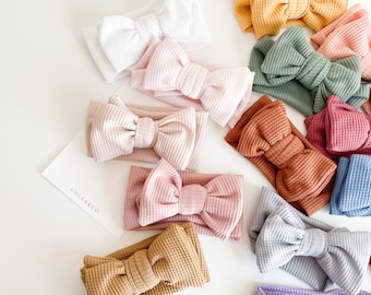 Waffle Bow Headband | Baby Bow Headband | Newborn Infant Girl Headband | Waffle Knit Bow | Baby Girl Gift | Top Knot Headband