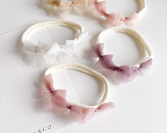 Ballerina Tulle Bow Headband | Newborn Headband| Flower Girl Headband | Baby Headband | Baptism Christening Wedding Baby Shower | Baby Gift