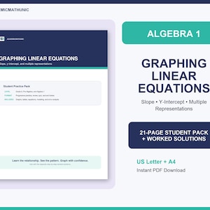 Graphing Linear Equations Worksheets | Slope and Y-Intercept Practice Pack | Algebra 1 Worked Solutions PDF