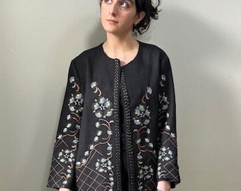 Pretty black blazer coat with floral embroidery pattern size M