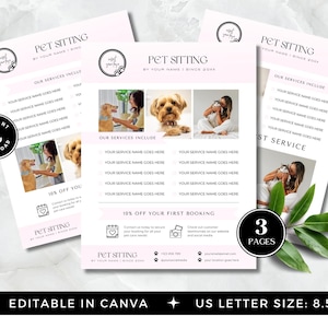 Pet sitter flyer pack, pet sitting template, editable Canva pet care flyer, dog sitter ad, cat sitting sheet, printable pet business service
