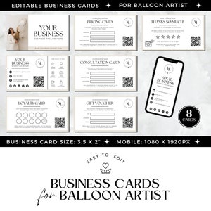Ballongirlanden-Visitenkarten, Visitenkarten für Ballonplaner, Ballon-Künstlerservice, Kleinunternehmen, Minimal, bearbeitbare Canva-Vorlagen