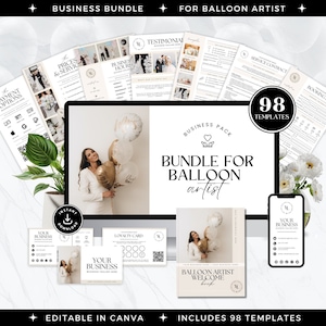 Balloon business bundle, balloon arch artist service, editable Canva templates including planner, forms, price list, scan to pay, contract