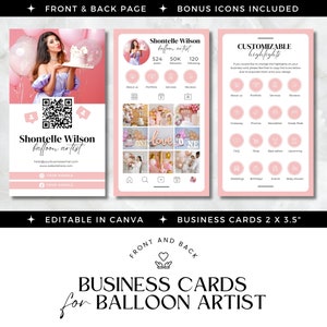 Visitekaartje ballonartiest, scan Instagram-visitekaartje, Ig-lay-out met QR-code voor organisator van ballonevenement, lichtroze, bewerkbare sjabloon